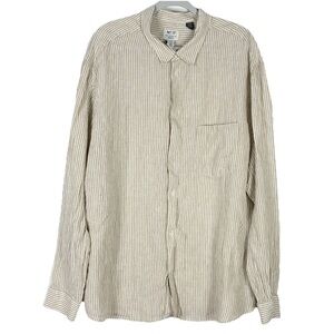 H&M Beige White Striped Linen Shirt XXL Mens Long Sleeve Capsule Staple Preppy